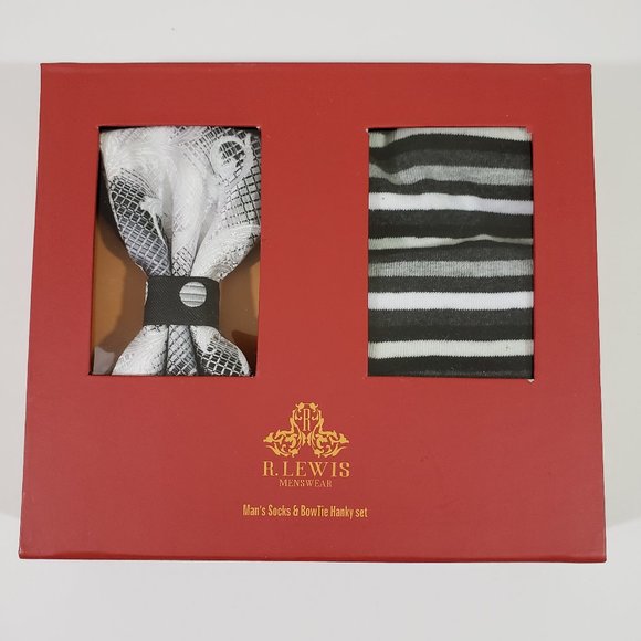 Robert Lewis Silver Bow Tie Hanky Socks Box 3 Set - Picture 6 of 7